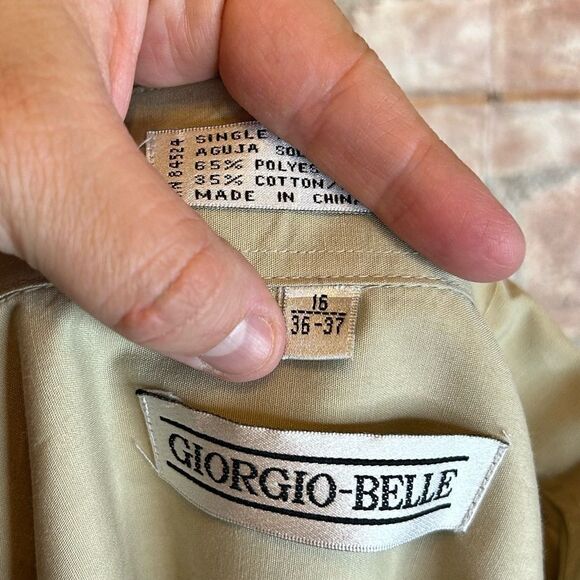 5 for $25🔥Large Giorgio-Belle Tan Long Sleeve Button Front Shirt Size 16- 36/37 - Picture 4 of 5